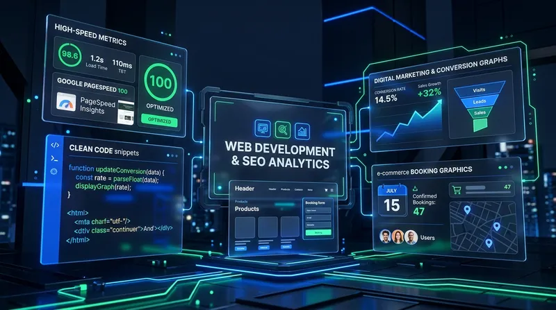 Ecosistema digital de desarrollo web, SEO y analítica de conversión